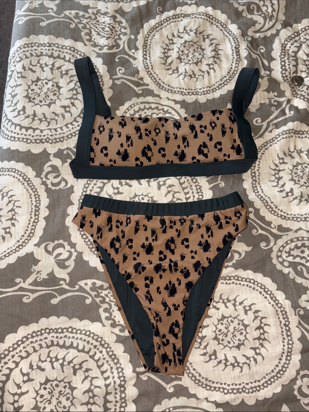 Dolce Vita Brown and Black Leopard Print Bikini Set